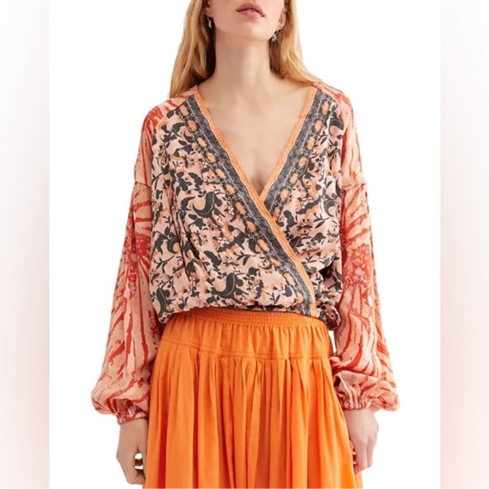 Free People Cruisin Together Mixed Floral Print Cropped Top Size Small